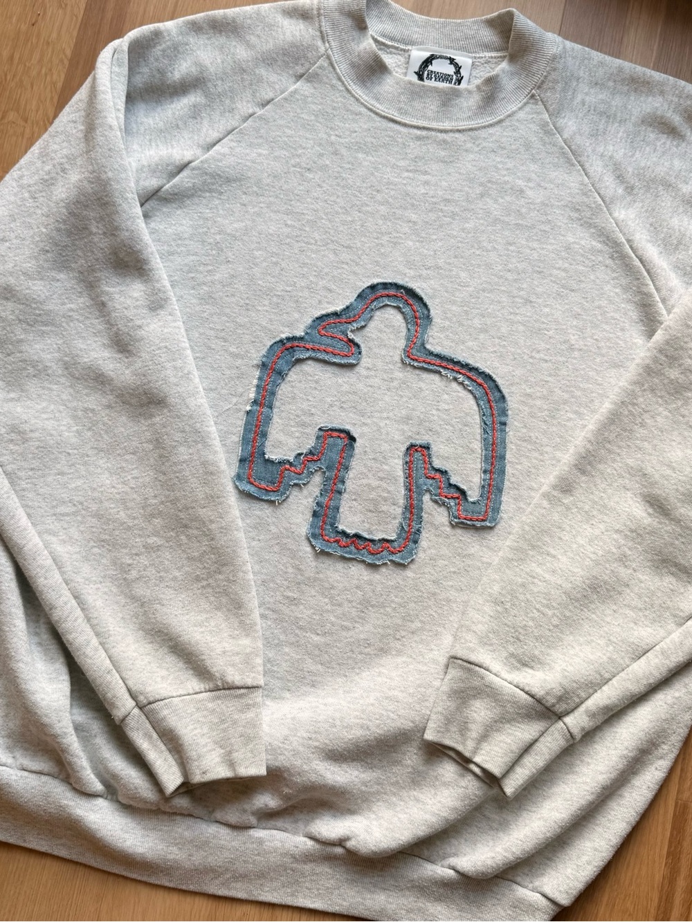Vintage Fruit of the Loom Light Gray Crewneck with patchwork thunderbird